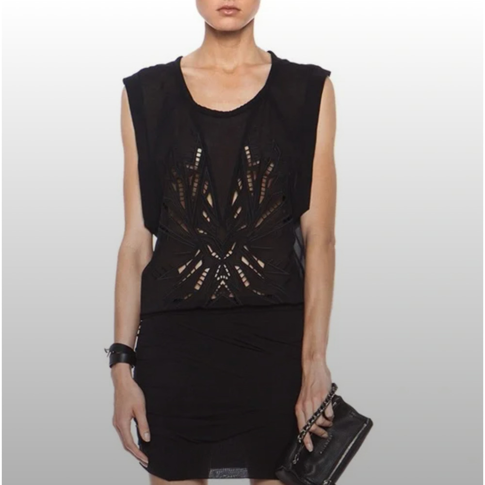 IRO Brady Silk Embroidered Ruched Dress in Black Size FR38 /‎ US S/M